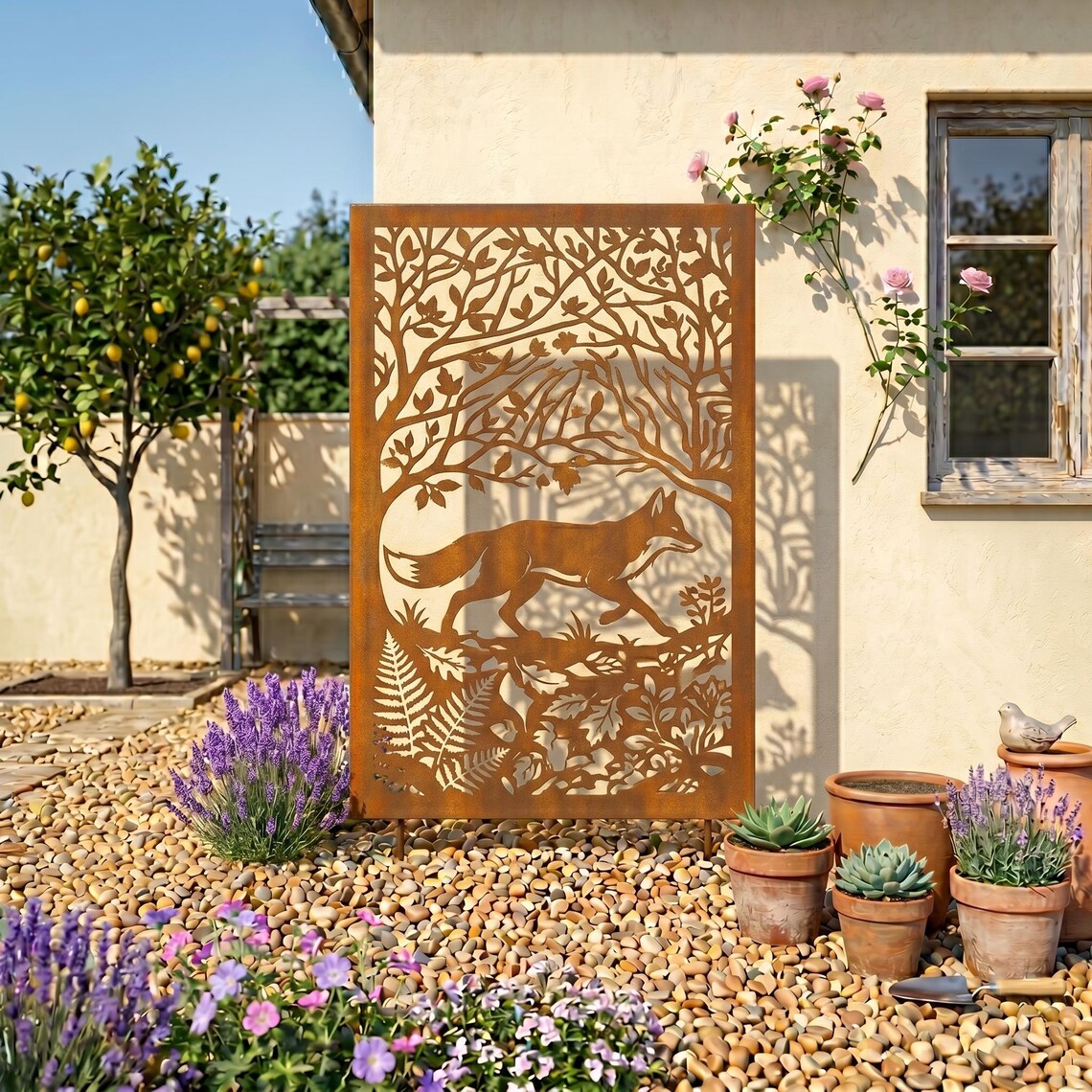 Fox Panel Forest Fox Garden Panel, Wildlife Animal Privacy Screen, Fox Fence ...
