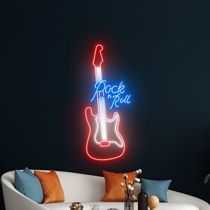 Rock n Roll Guitar Led Sign, Rock n Roll Live Music Neon Sign, Guitar Wall Decor, Rock n Roll Led Light, Custom Neon Sign, Guitar Shop Decor