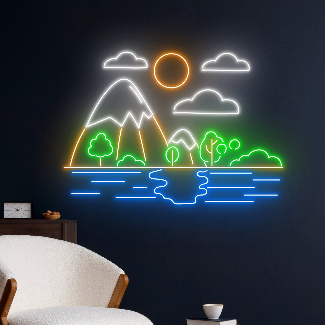 Mountain Neon Sign, Tree Led Sign, Hill Led Light, Sun Neon Light ...