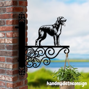 Personalized Irish Wolfhound Dog Hanging Bracket Dog Hanging Basket Bracket, Dog Hanging Bracket For Garden, Pet Metal Sign Garden Decor