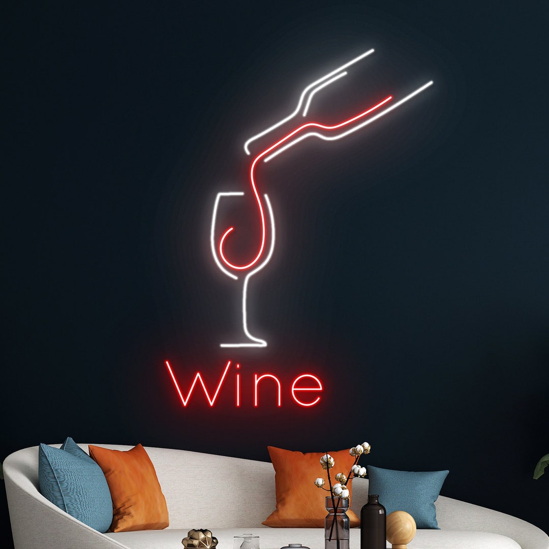 Wine Neon Light, Wine Bottle Neon Sign, Wine Glass Led Light, Drinking Wine Led Sign, Club