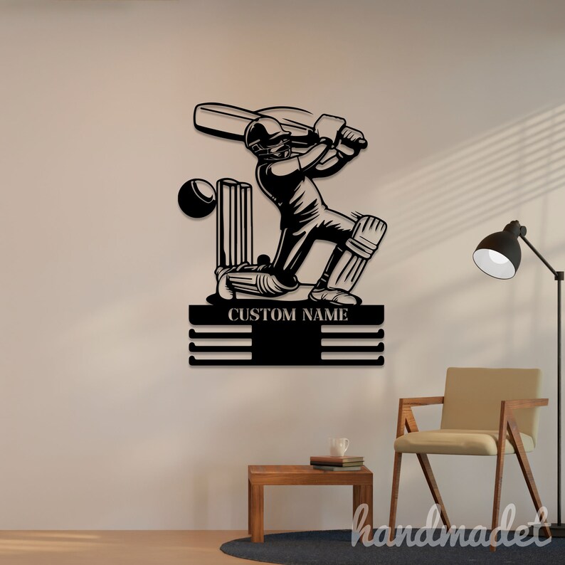 Custom Cricket Medal Hanger Metal Wall Art LED Light, Custom Cricket ...