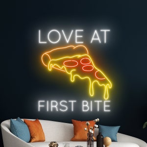 Love At First Bite Neon Sign, Pizza LED Sign, Pizza Neon Light, Pizza LED Light, Restaurant Room Wall Art Decor, Food Shop Neon Light