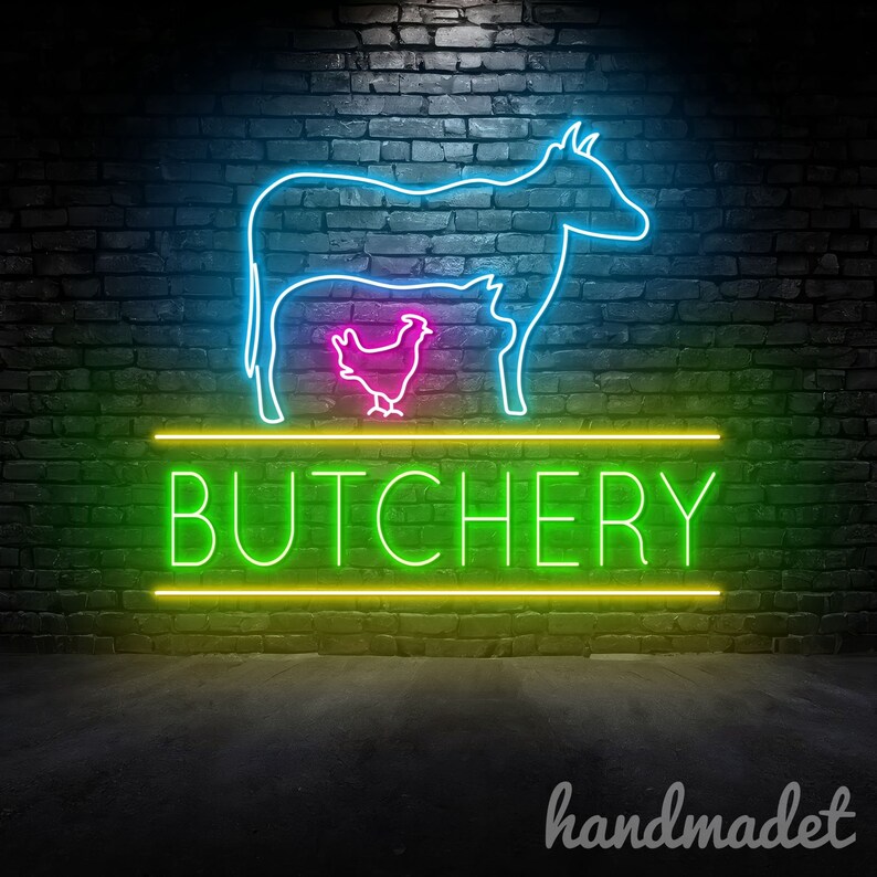 Butchery Neon Sign, Butcher Led Sign, Chicken Pig Cow Neon Light ...