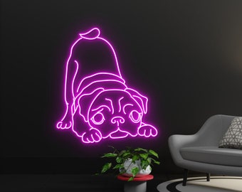 Pug Yoga Pose Led Sign,  Pug Dog Neon Sign, Wall Decor,  Cute Pug Led Light, Custom Neon Sign, Father's day gift, Neon Sign,  Pug Neon Light