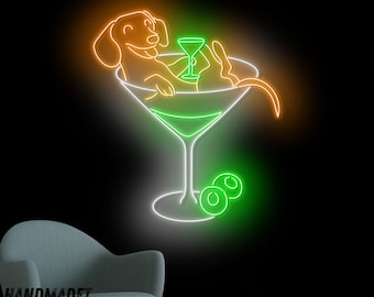 Dachshund Drinking Martini Neon Sign, Dachshund Martini Led Sign, Dog Neon Light, Cocktail Light, Bar Pub Wall Art, Dog Home Wall Decor