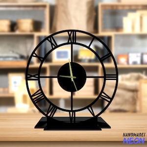 Custom Black Tabletop Metal Clock, Modern Office Desktop Clock, Classic Desk Circle Clock, Clock Bookshelf Decor, Clock Home Decor
