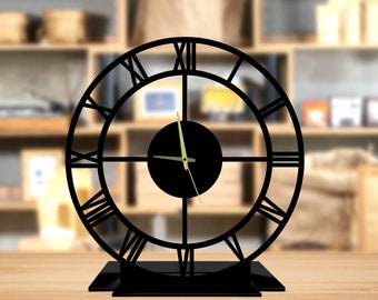 Custom Black Tabletop Metal Clock, Modern Office Desktop Clock, Classic Desk Circle Clock, Clock Bookshelf Decor, Clock Home Decor