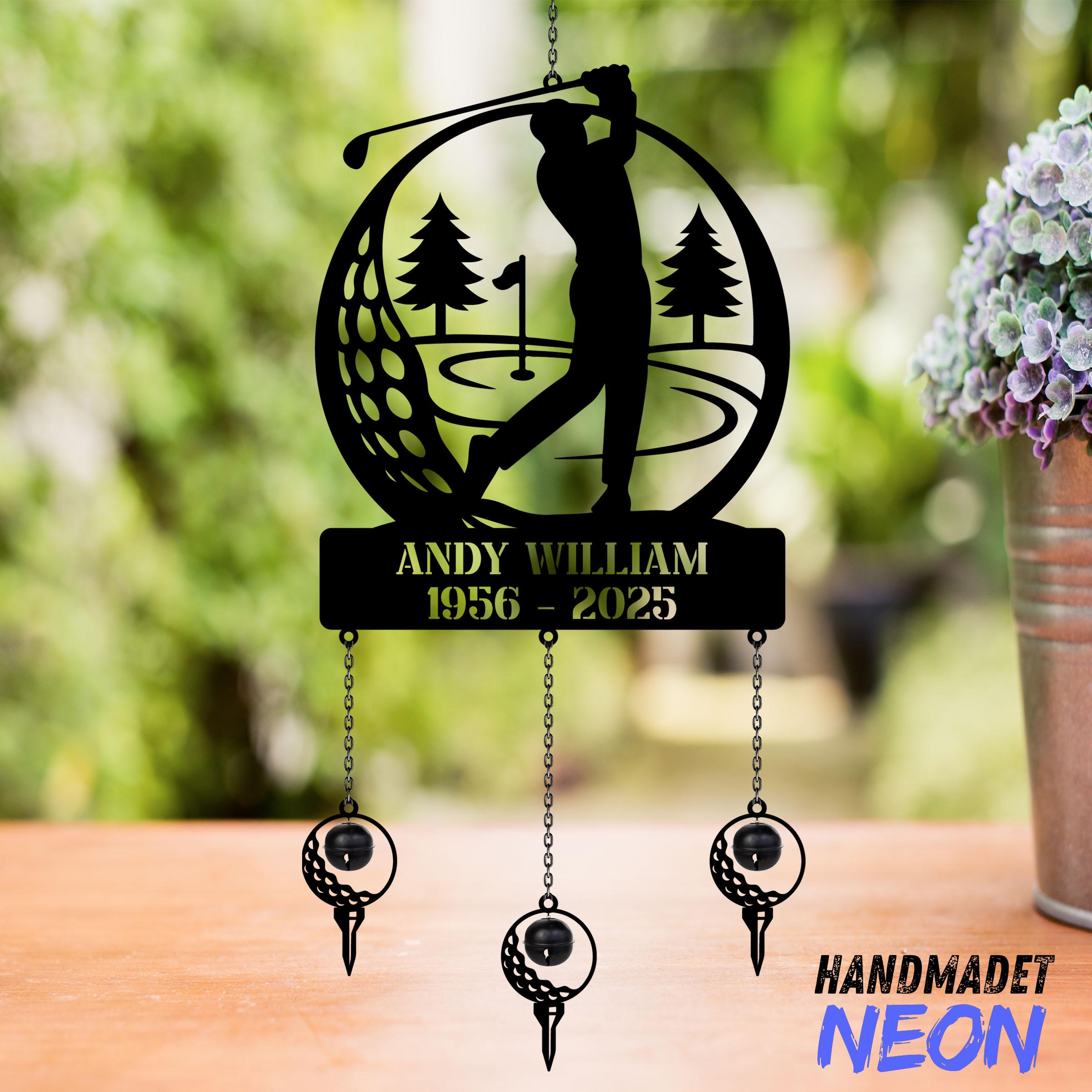 Personalized Golfer Memorial Metal Wind Chimes Rattle, Custom Golfer Wind Chimes, Outdoor Garden Decor, Memorial Gift for Golf Lovers