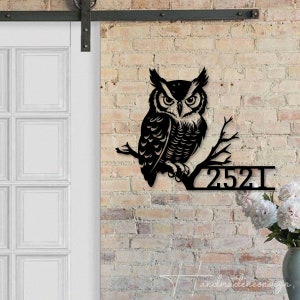 Personalized Owl Home Number Metal Sign, Custom Owl Bird Number Address Metal Sign, Owl Animal Outdoor House Number Address Sign Decor