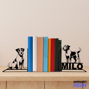 Custom Parson Russell Terrier Metal Bookends, Dog Name Bookend, Dog Table Sign, Bookshelf Home Decor, Book Lover Gift, Back To School Gift
