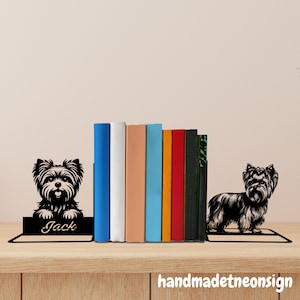 Custom Yorkshire Terrier Metal Bookends Dog Name Bookend, Dog Table Sign, Bookshelf Decor, Book Lover Gift, Dog Metal Desk Decor, Home Decor