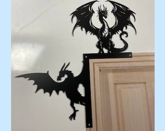 Personalized Dragon Door Corner Sign, Dragon Flying Metal Door Topper, Custom Dragon Door Sitter, Dragon Door Trim, Dragon House Wall Decor