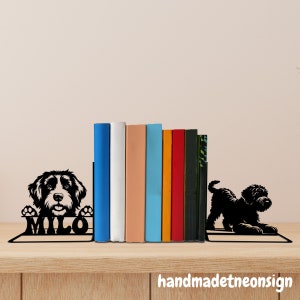 Custom Portuguese Water Metal Bookends, Dog Name Bookend, Dog Table Sign, Pet Bookshelf Decor, Book Lover Gift, Dog Metal Desk Home Decor