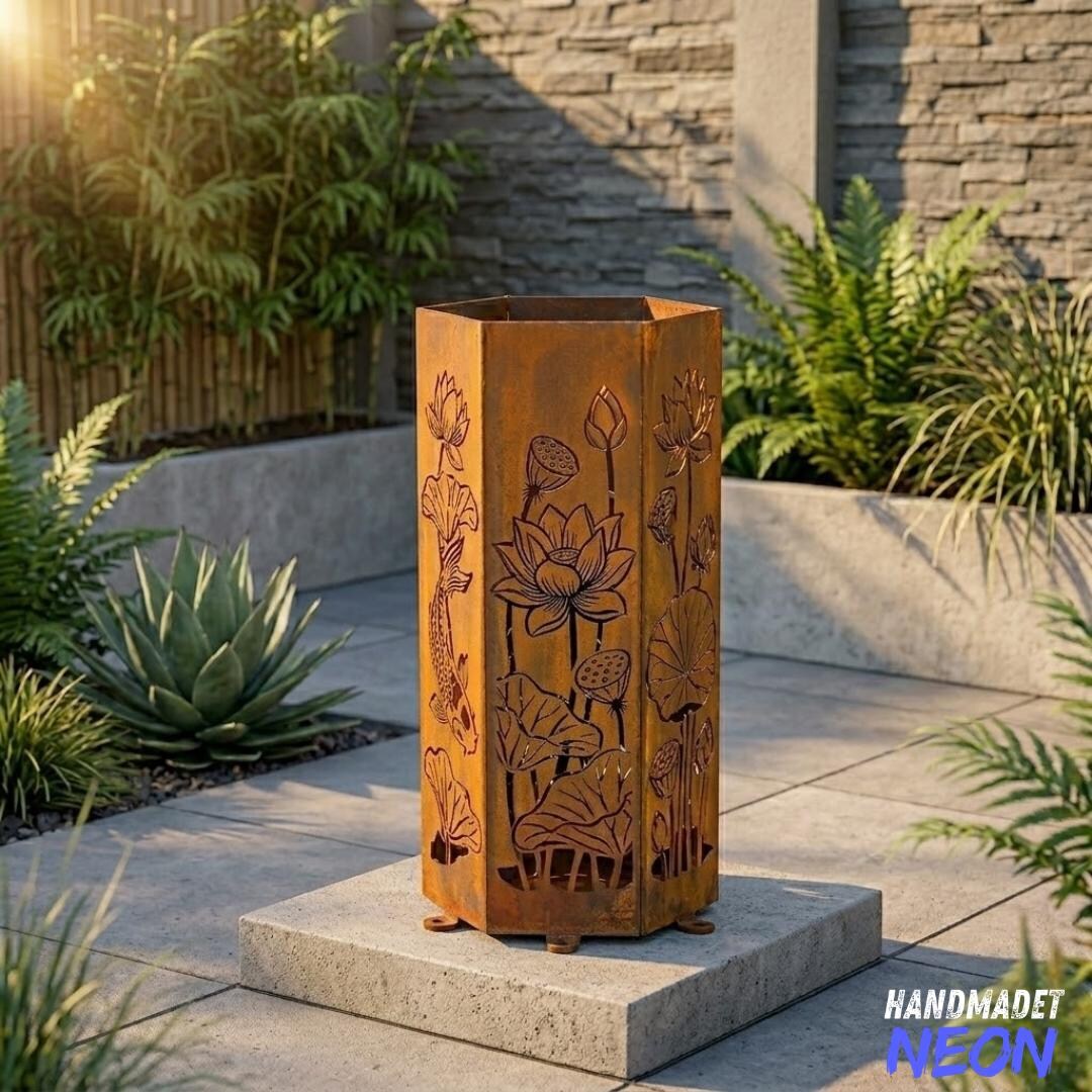 Custom Lotus Flower Metal Garden Column, Koi Fish Pond Decor, Botanical ...