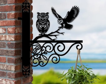 Personalized Owl Bird Hanging Bracket, Owl Bird Hanging Basket Bracket, Owl Bird Hanging Bracket For Garden, Bird Metal Sign Garden Decor