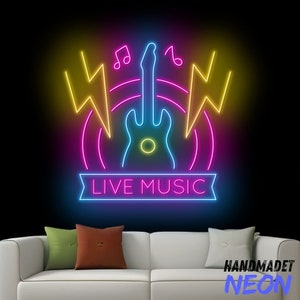 Live Music Neon Sign, Electric Guitar Led Sign, Guitar Neon Light, Music Led Light, Musical Instrument Room Wall Art, Music Show Wall Decor
