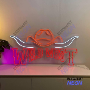 Wild West Neon Sign, Cowboy Hat Longhorn Led Light, Western Neon Light, Bull Horn Led Sign, Country Living Room Wall Decor, Cowgirl Led Sign