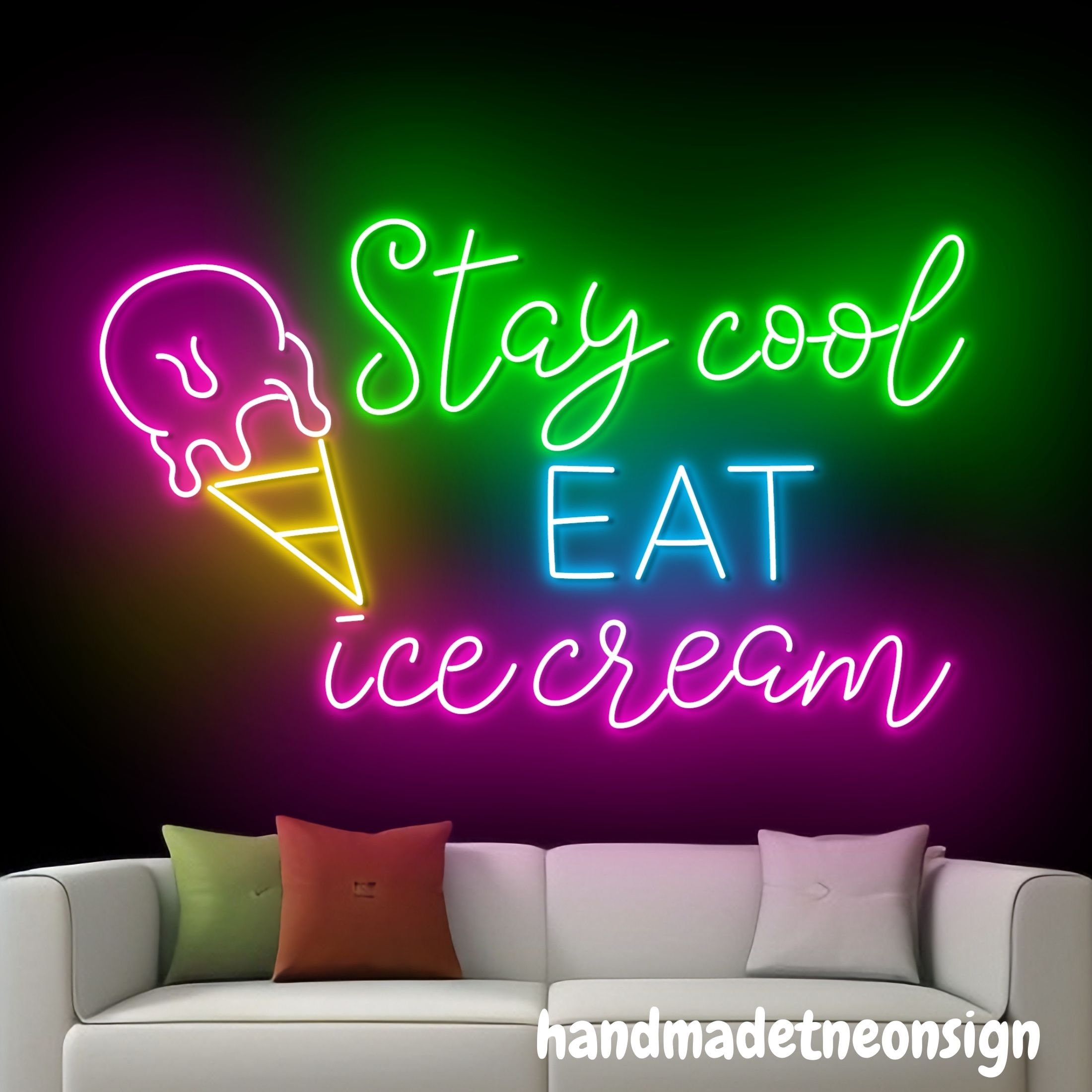 Stay Cool Eat Ice Cream Neon Sign, Ice Cream Led Sign, Ice Cream