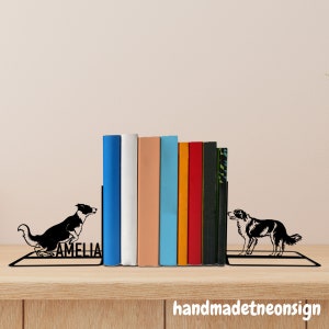 Custom Border Collie Metal Bookends Dog Name Bookend, Dog Table Sign, Bookshelf Decor, Book Lover Gift, Dog Metal Desk Decor, Pet Home Decor