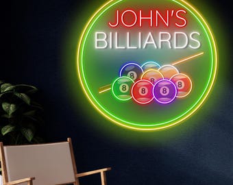 カスタムビリヤードLEDネオンサイン：プールホールの装飾、ゲーム