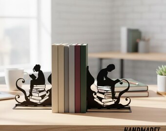 Custom Reading Book Metal Bookends, Bookworm Name Bookend, Read Book Table Sign, Book Lover Bookshelf Home Decor, Bookish Christmas Gift