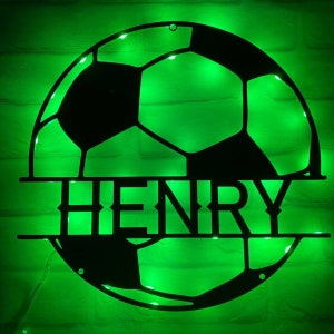 Custom Soccer Metal Wall Art With LED Light, Personalized Soccer Player Name Sign Room Decor, Soccer Metal Lights, Best Gifts