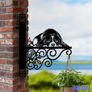 Personalized Cavalier King Charles Spaniel Hanging Bracket, Dog Hanging Basket Bracket, Hanging Bracket For Garden, Metal Sign Garden Decor