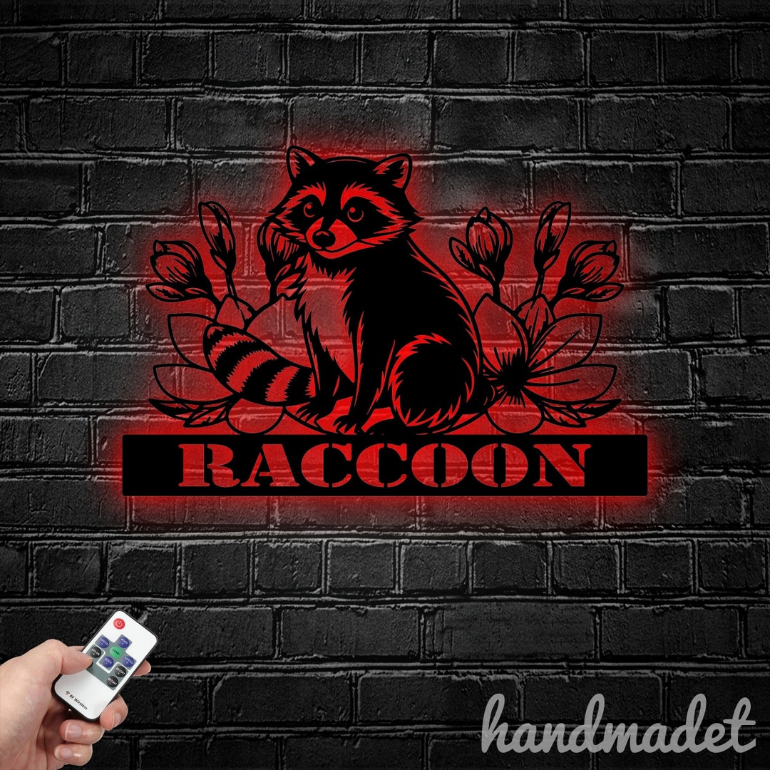 Metal Racoon Panel Custom Raccoon Metal Wall Art LED Light, Raccoon Metal Sign, Raccoon ...