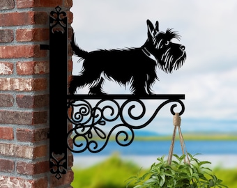 Soporte para colgar perros Schnauzer miniatura personalizado, soporte para cesta colgante para perros, soporte para colgar perros para jardín, letrero de metal para mascotas, decoración de jardín