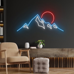 Sun Mountain Led Sign, Sun Wave Neon Sign, Wall Decor, Sun Neon Sign, Custom Neon Sign, Restaurant Led Sign, Best Gifts, Sun Led Light
