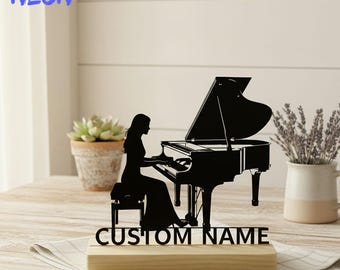 Letrero metálico personalizado de pianista, regalo personalizado para profesora de piano, decoración para sala de música, regalo para estudiante de piano
