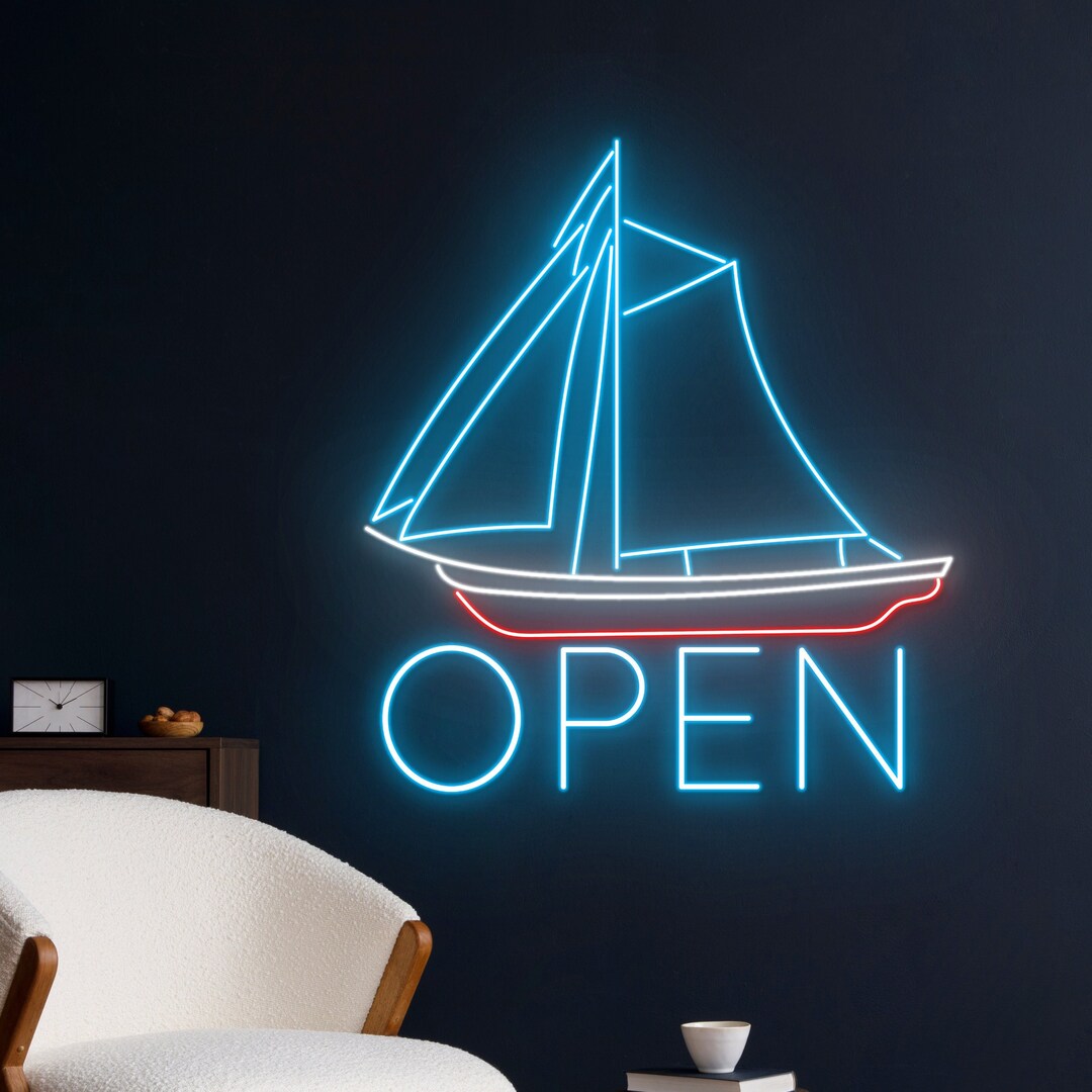 Open Sailing Boat Neon Sign, Sailboat Open Led Sign, Sailor Led Light