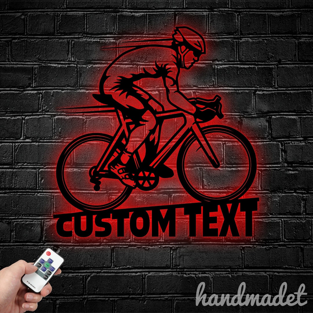 Custom Cycling Bike Metal Wall Art LED Light, Cycling Bike Metal Sign ...