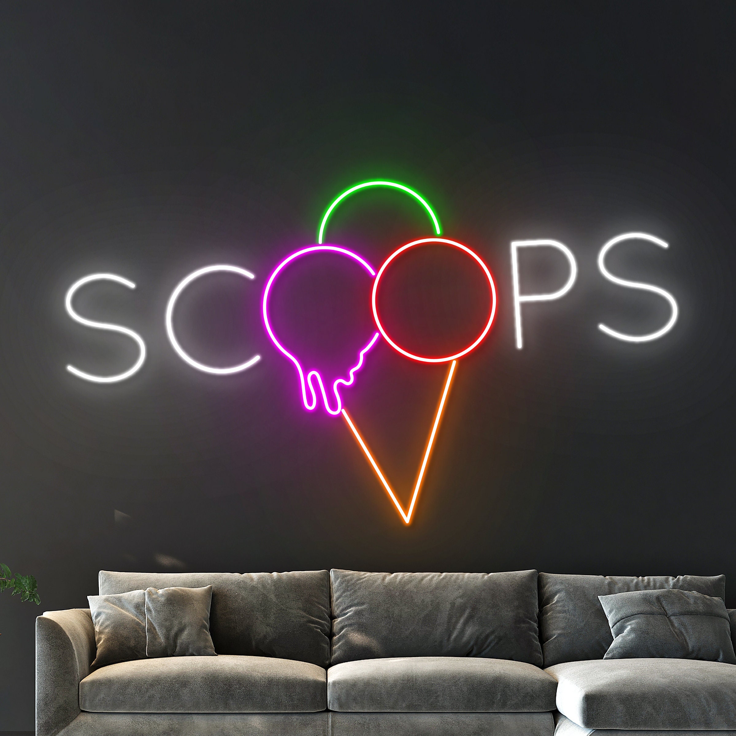 Scoop Ice Cream Neon Sign, Ice Cream Neon Light, Ice Cream Cone LED ...