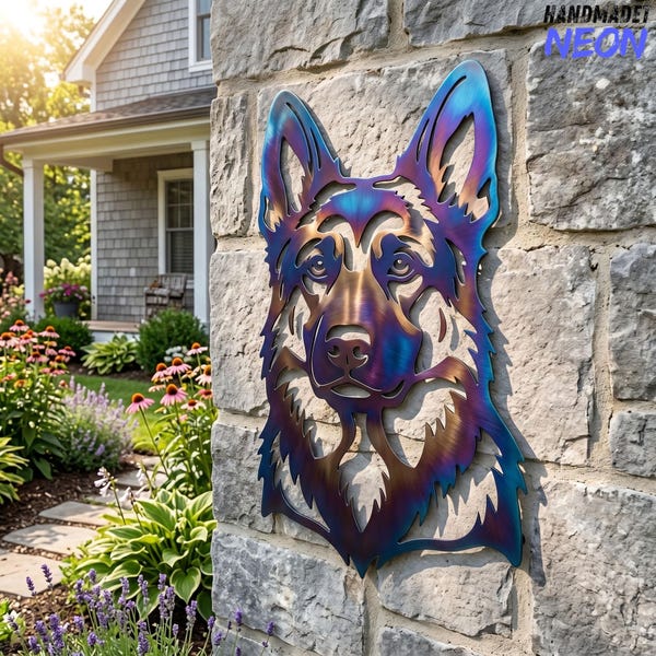 Deutscher Schäferhund Feuer geröstete Metallwandkunst, Hund Haustier-Metallschild-Dekor, Wachhund-Besitzer-Kunst