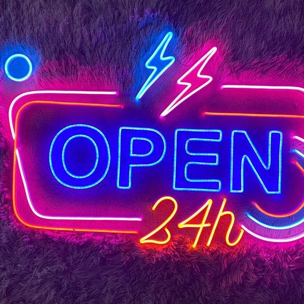 Open 24h Led Sign, Vertical Open Led Sign, Wall Decor, Bar Neon Sig, Custom Neon Sign, Vertical Open Led Sign, Neon Sign, Shop Neon Sign