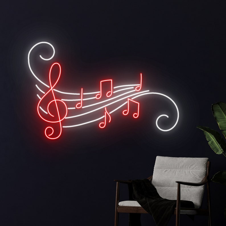 Music Notes on Stave Led Sign, Music Embroidery Neon Light, Music Flow ...