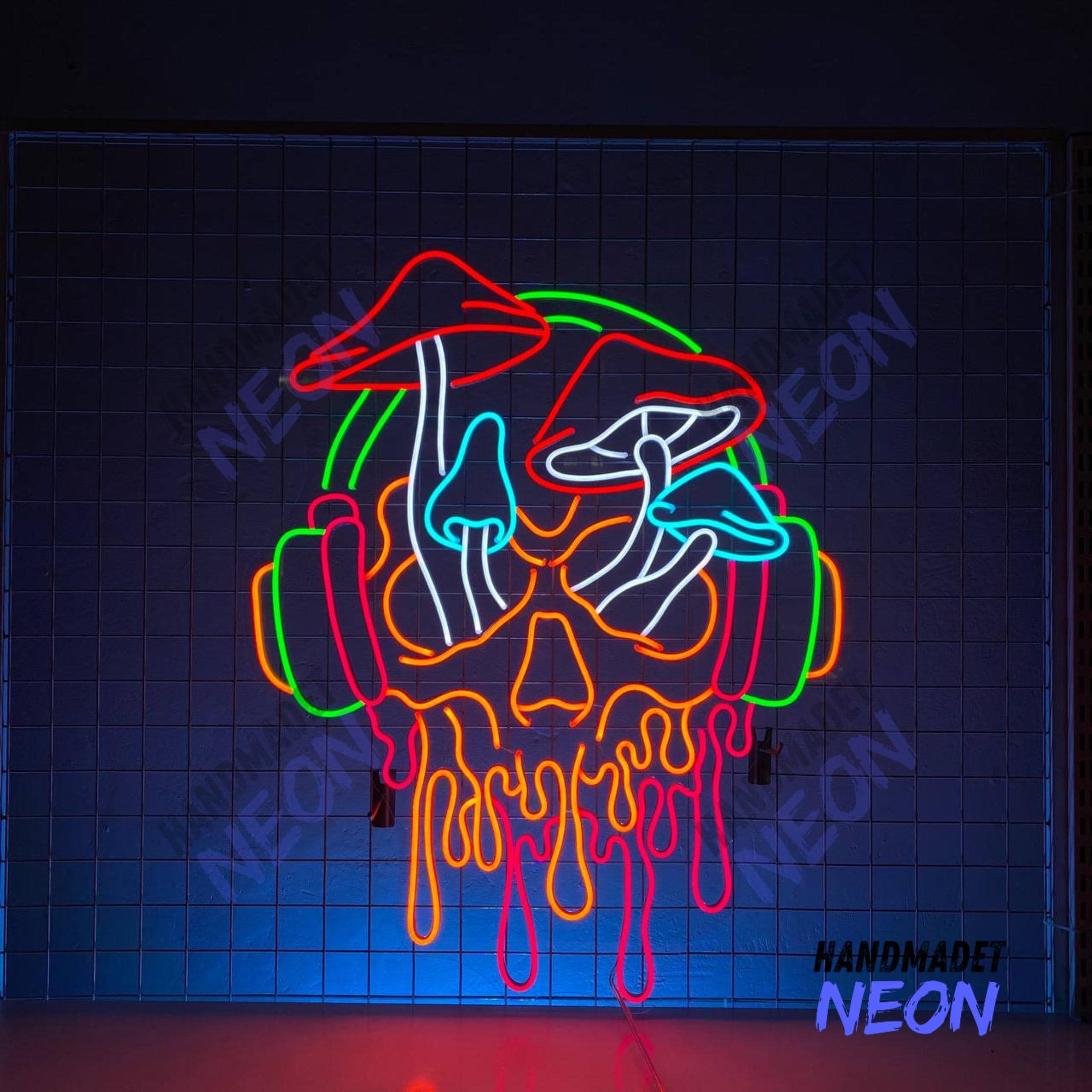 Skull Headphone Mushroom Dripping Neon Sign, Skull Dripping Led
