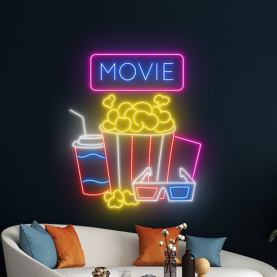 Insegna Al Neon A Forma Di Scatola Di Popcorn, LED Dimmerabile USB, Per Home Cinema 31,8x38,9 Cm - 2