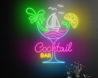 Letrero de neón de cóctel para decoración de pared de bar, luz LED para bar de cócteles, letrero de neón personalizado, decoración de pared de pub, regalo para amantes de los cócteles, decoración de bar para el hogar