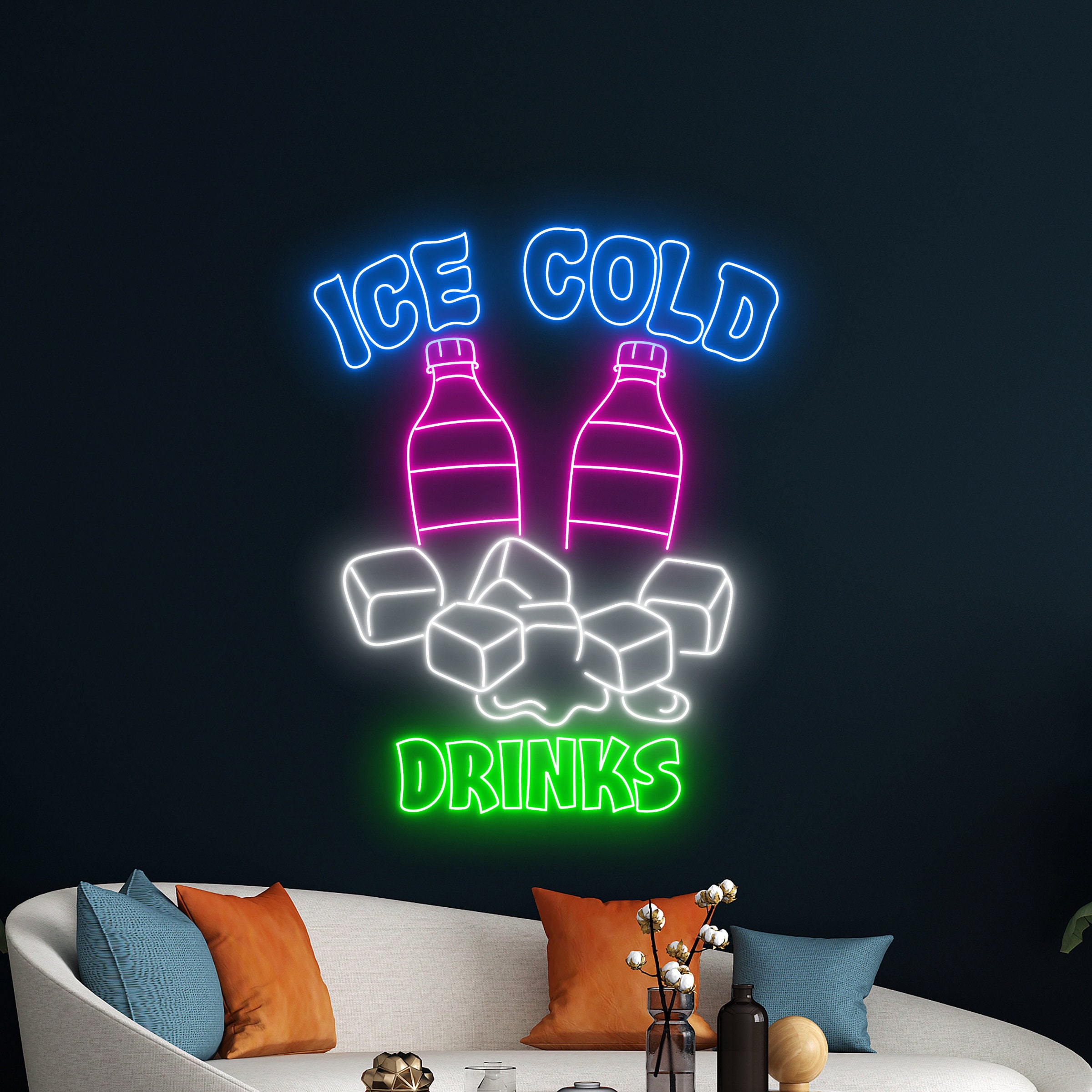 Ice Sold Sign Ice Cold Drinks Neon Sign, Ice Cold Led Light, Water Bottle Led Sign ...