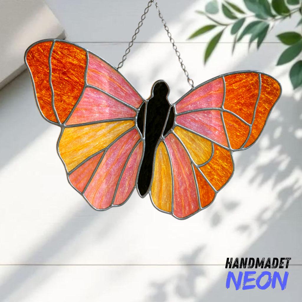 蝶のステンドグラス、手作りのカラフルなガラス窓サンキャッチャー