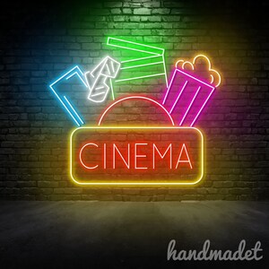 Cinema Neon Sign, Cinema Led Sign, Popcorn Neon Light, Cinema Theater ...