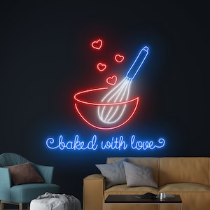 Baked With Love Neon Sign, Baking LED Sign, Cake Neon Light, Bakery Led Light, Chef Room Wall Art Decor, Baker Neon Light, Kitchen Neon Sign
