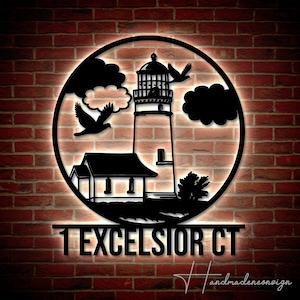 Personalized Lighthouse Home Number Metal Sign | Custom Lighthouse Address Metal Sign | Outdoor House Number | Lighthouse Address Metal Sign