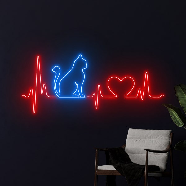 Katzen-Herzschlag-LED-Schild, Katzen-LED-Licht, Katzen-Neon-Schild, Katzen-Neonlicht, Haustier-Spa-Raum-Wand-Kunst-Dekor, Tier-Neonlicht, Kinderzimmer-Neonlicht