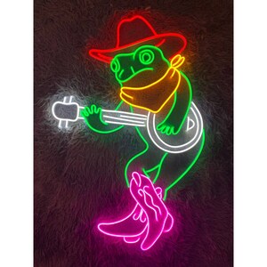 Cowboy Frog Playing Guitar Neon Sign, Frog Led Sign, Cowboy Frog Led Light, Frog Playing Guitar Neon Light, Bar Club Room Wall Art Decor