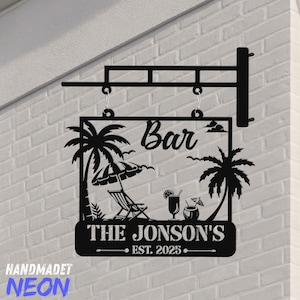 Custom Metal Bar Sign: Palm Tree Beach House Decor