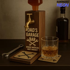 Custom Dad Garage Bar Liquor Dispenser, Personalized Engraving Name Wooden Whiskey Dispenser for Home Bar Pub Decor, Gift for Dad, Husband